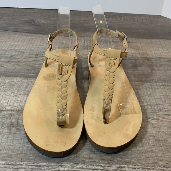 Rainbow braided T strap sandals size Medium 6.5-7.5 - Picture 2 of 8